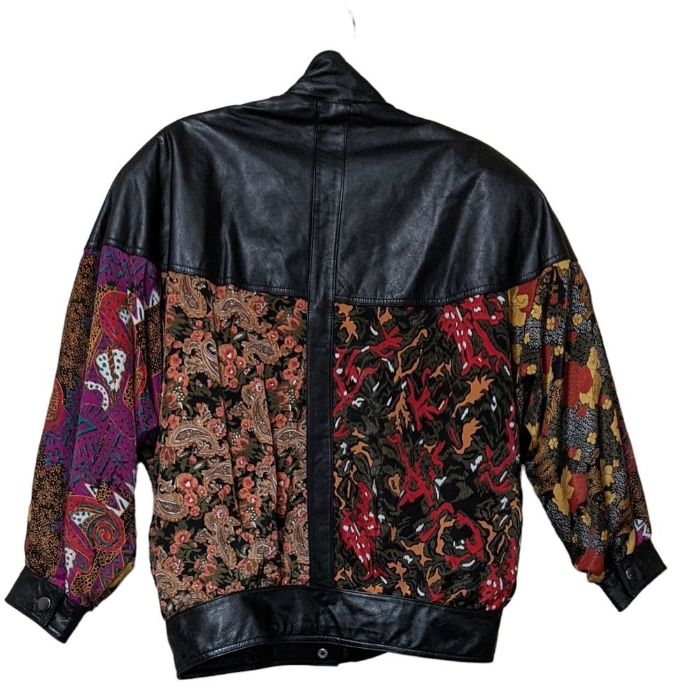 Pelle vintage leather textile floral abstract panels bomber 80's size Small - Picture 3 of 10